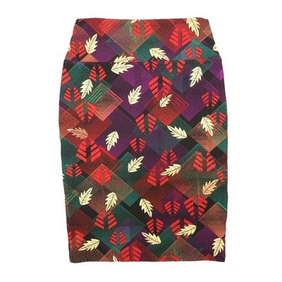Lularoe Cassie b X-Small XS Geometric Leaves Purple Yellow Orange Green Womens Knee Length Pencil Skirt fits Sizes 2-4 XS-92