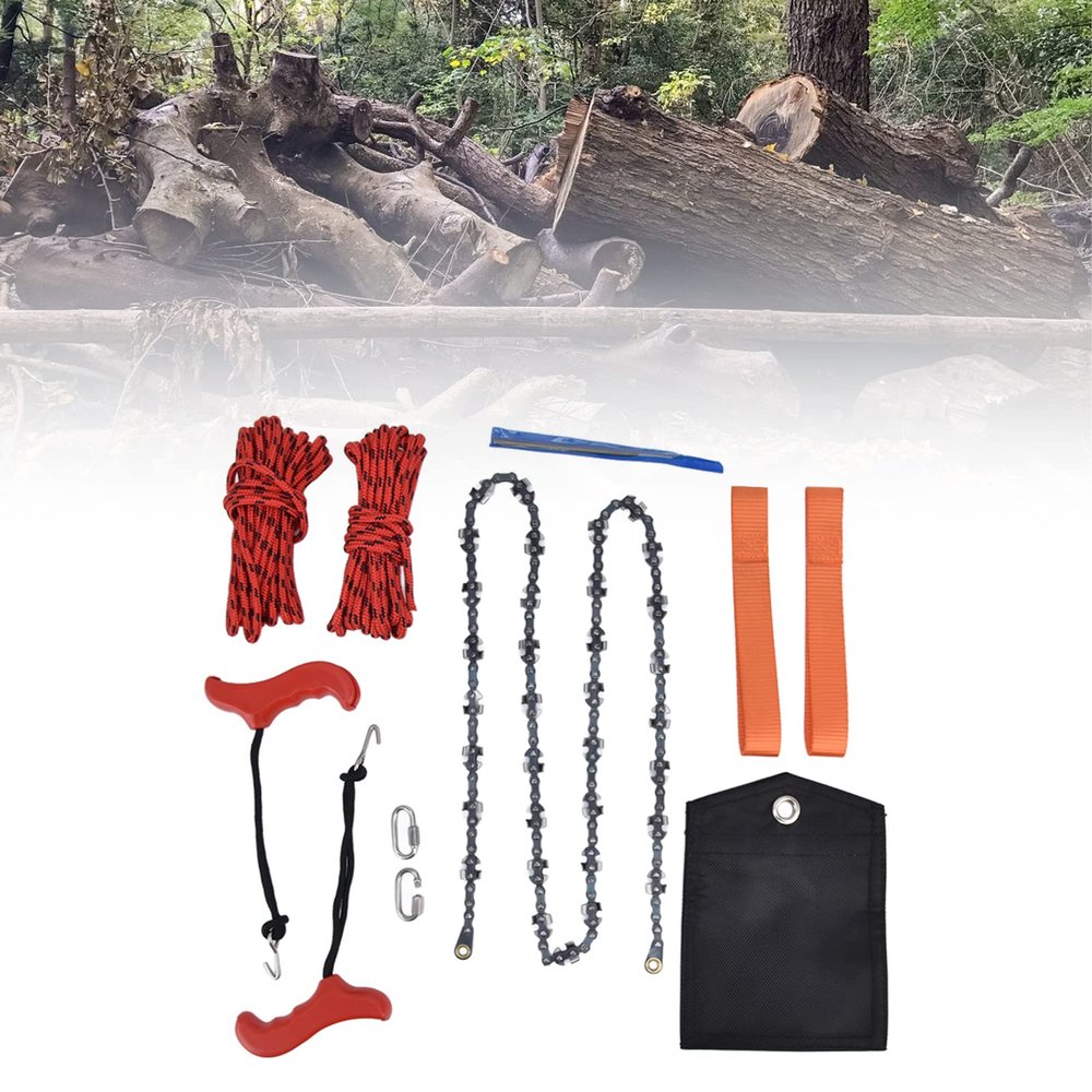 53inch Length High achieve Tree Limb Hand Rope Saw , Hand Rope Chain Saw , Both Sides Teeth Blades Folding Pocket Chainsaw for Tree Limb , Outdoor Camping , Tree Pruning , Hand Rope Chain Saw , 53inch Lengt