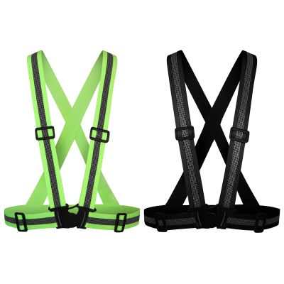 Gnafihz Reflective Vest Running Gear,Reflective Straps Safety Vest High Visible Vest for Night Running,Cycling,Motorcycle,Walking Vest 2Pack (Green Black)