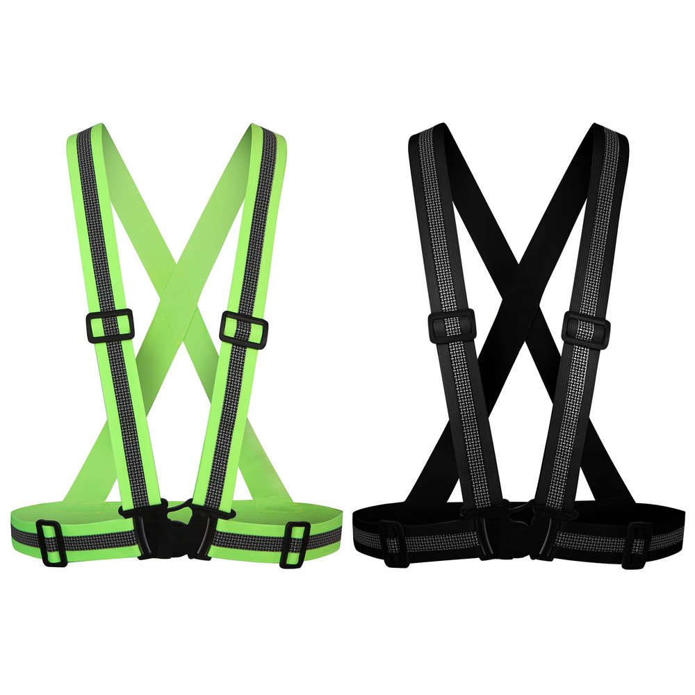 Gnafihz Reflective Vest Running Gear,Reflective Straps Safety Vest High Visible Vest for Night Running,Cycling,Motorcycle,Walking Vest 2Pack (Green Black)