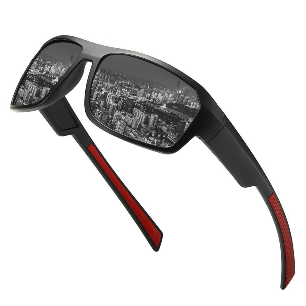 COTIA Full Lens Polarized Reading Sunglasses for Men's Retro Outdoor Cycling Driving Sports Readers UV Protection (black red, 1.25, multiplier_x)