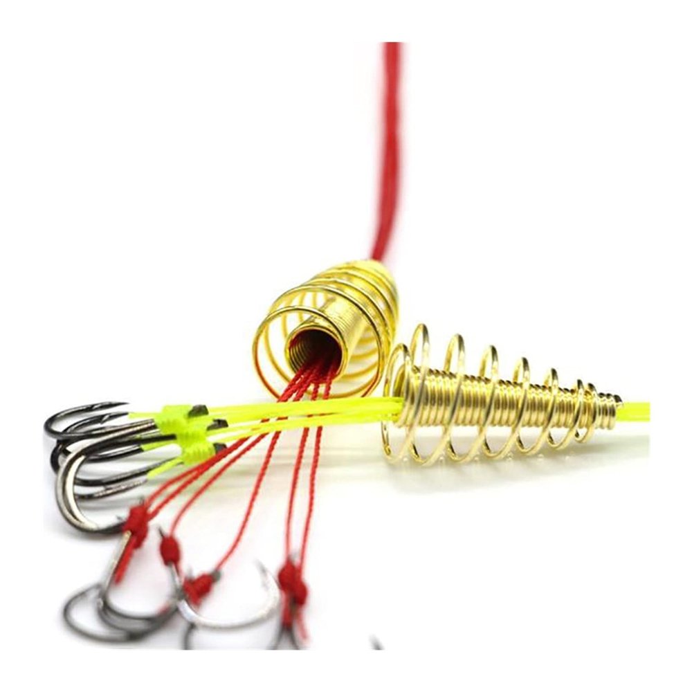 GRFIT Fishing Hooks 4 Set/Box Explosion 6 Hook Beads Fishing Hook Fishing Lure Bait Trap Feeder Cage Sharp Fishing Hook with Stainless Steel Springs Fishing Accessories (Color : White, Size : 7#)
