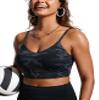 CRZ YOGA V Shaped Longline Bikini Tops for Women - Padded Cropped Adjustable Spaghetti Straps Swimsuit Athletic Bathing Suit Jungle Camouflage Gray Medium view 1