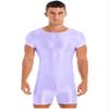 YONGHS Men's One-Piece Short Unitard Jumpsuit Short Sleeve Bodysuit Leotard Sport Wrestling Singlet Glossy Purple Large view 1
