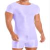 YONGHS Men's One-Piece Short Unitard Jumpsuit Short Sleeve Bodysuit Leotard Sport Wrestling Singlet Glossy Purple Large view 2