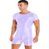 YONGHS Men's One-Piece Short Unitard Jumpsuit Short Sleeve Bodysuit Leotard Sport Wrestling Singlet Glossy Purple Large view 3