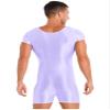 YONGHS Men's One-Piece Short Unitard Jumpsuit Short Sleeve Bodysuit Leotard Sport Wrestling Singlet Glossy Purple Large view 4