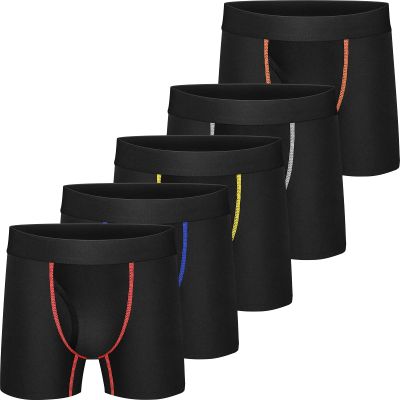 Boys Cotton Boxer Briefs Underwear Mesh Performance Sport Boxer Briefs for Big Boy with Fly 5 Pack Black 18-20
