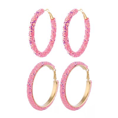2 Pairs Gold Plated Sequin Hoop Earrings for Women Glitter Wrapped Circle Round Geometric Statement Earrings Boho Bling Bling Jewelry-pink