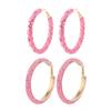 2 Pairs Gold Plated Sequin Hoop Earrings for Women Glitter Wrapped Circle Round Geometric Statement Earrings Boho Bling Bling Jewelry-pink view 1