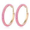 2 Pairs Gold Plated Sequin Hoop Earrings for Women Glitter Wrapped Circle Round Geometric Statement Earrings Boho Bling Bling Jewelry-pink view 2