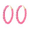 2 Pairs Gold Plated Sequin Hoop Earrings for Women Glitter Wrapped Circle Round Geometric Statement Earrings Boho Bling Bling Jewelry-pink view 3
