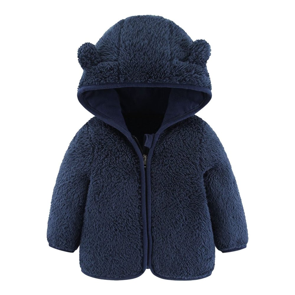 All Weather Jackets for Kids Toddler Kids Girls Boys Full Zip Up Fleece Hooded Jacket Coat Bear (1-Navy, 6-12 Months)