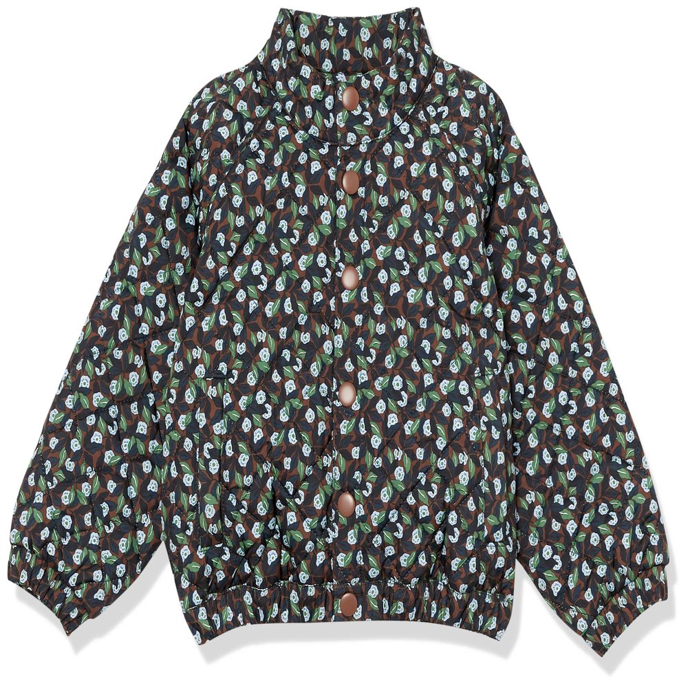 Amazon Essentials Unisex Kids' Lightweight Puffer Jacket (Previously Amazon Aware), Deep Brown Graphic Floral, Medium