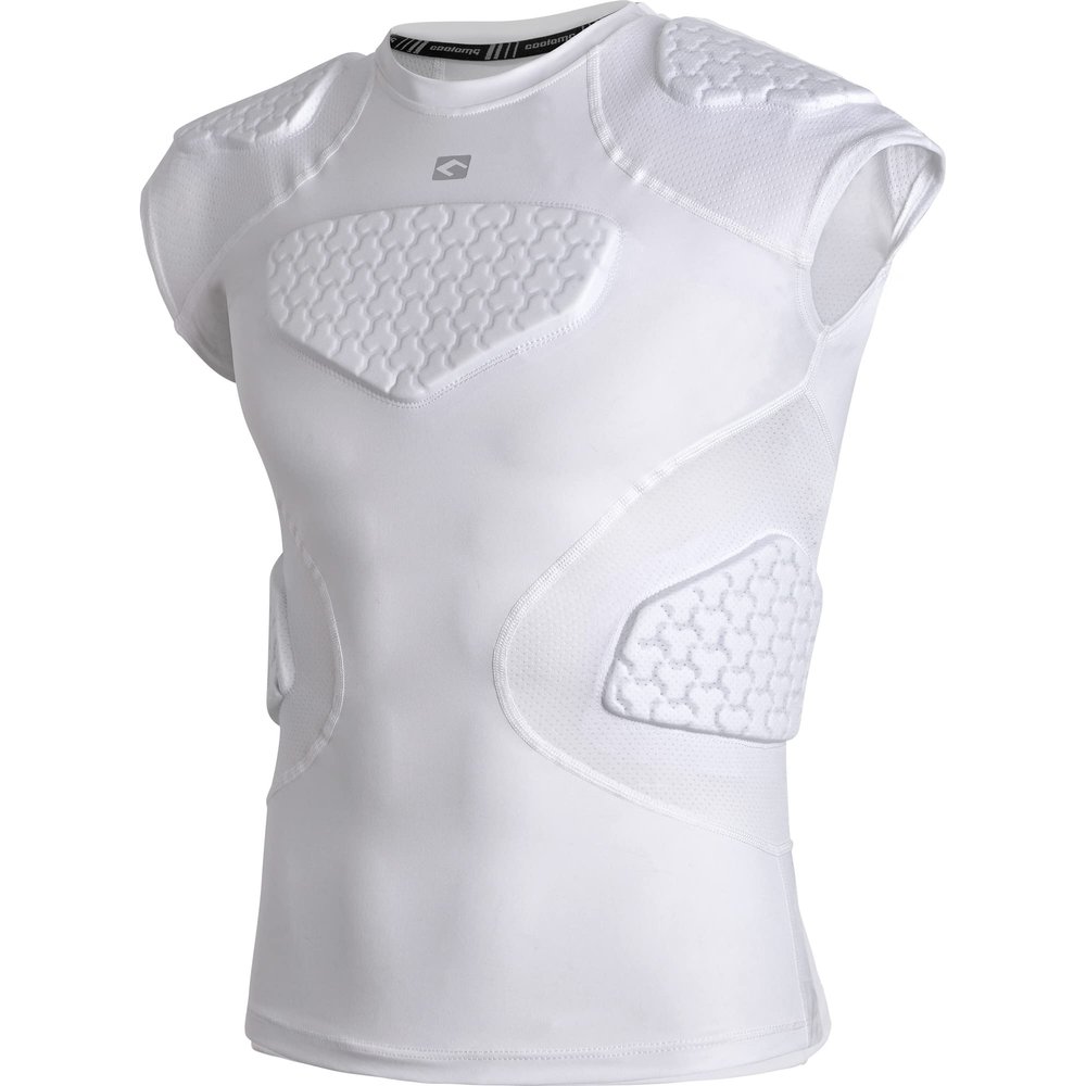 COOLOMG Youth Padded Compression Shirt Football Rugby Rib Chest Protector White S