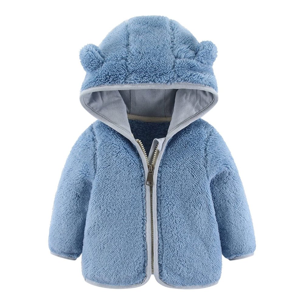 All Weather Jackets for Kids Toddler Kids Girls Boys Full Zip Up Fleece Hooded Jacket Coat Bear (1-Blue, 6-12 Months)