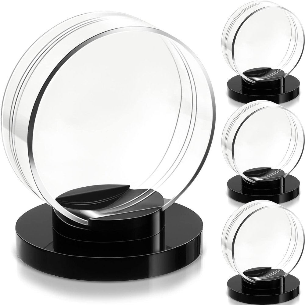 Taiyin 4 Pieces Hockey Puck Display Case Acrylic Clear Puck Holder with Shell Base Hockey Display Stand Autographed Souvenir Memorabilia for Enthusiasts Collection (Black)
