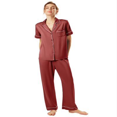 AW BRIDAL Summer Pajama Shorts for Women Button Up Silky Pajamas Set Plus Wedding Pajamas Sleepwear Nightwear, Desert Rose L
