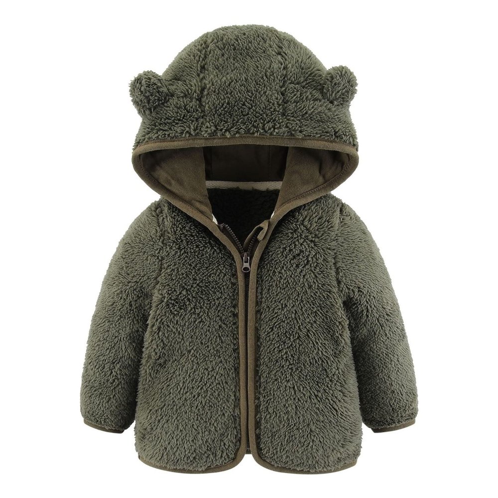 All Weather Jackets for Kids Toddler Kids Girls Boys Full Zip Up Fleece Hooded Jacket Coat (1-Army Green, 12-18 Months)