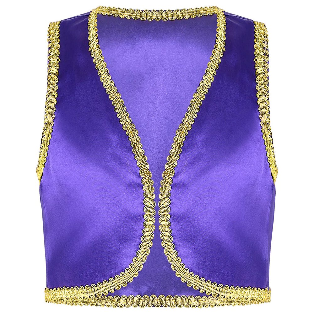 renvena Kids Boys Arabian Prince Vest Open Front Golden Dressy Waistcoat Halloween Fancy Outfits Purple 14 Years