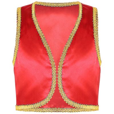 renvena Kids Boys Arabian Prince Vest Open Front Golden Dressy Waistcoat Halloween Fancy Outfits Red 10 Years