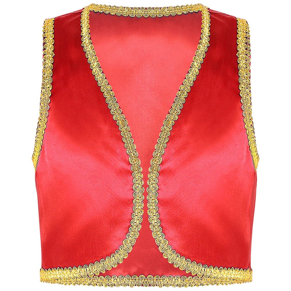 renvena Kids Boys Arabian Prince Vest Open Front Golden Dressy Waistcoat Halloween Fancy Outfits Red 10 Years