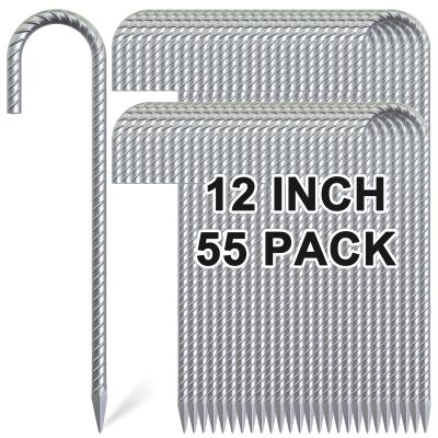 OK5STAR 12 Inch J Hook Rebar Stakes 55 Pack, Heavy Duty Galvanized Steel Tent Stakes, Anti-Rust Ground Anchors Chain Link Fence Stakes for Yard Decorations, Infltables, Canopy, Tarp, Garden
