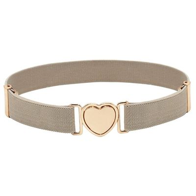 WEISHA Children Stretch Belts Girls Multicolor Punch-free Waistband Adjustable Elastic Waist Belts with Heart Shape Buckle for Uniform Dress(khaki)