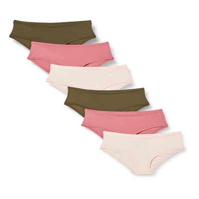 Amazon Essentials Women's Microfiber Underwear (Hipster & Thong, Available in Plus Size), Pack of 6, Blush/Dark Khaki Green/Mauve, 6X