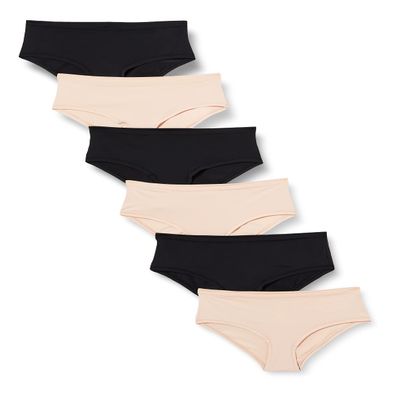 Amazon Essentials Women's Microfiber Underwear (Hipster & Thong, Available in Plus Size), Pack of 6, Black/Soft Petal, 5X