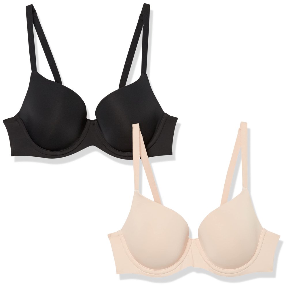 Amazon Essentials Women's Full Coverage Bra, Pack of 2, Black/Soft Petal, 40DD
