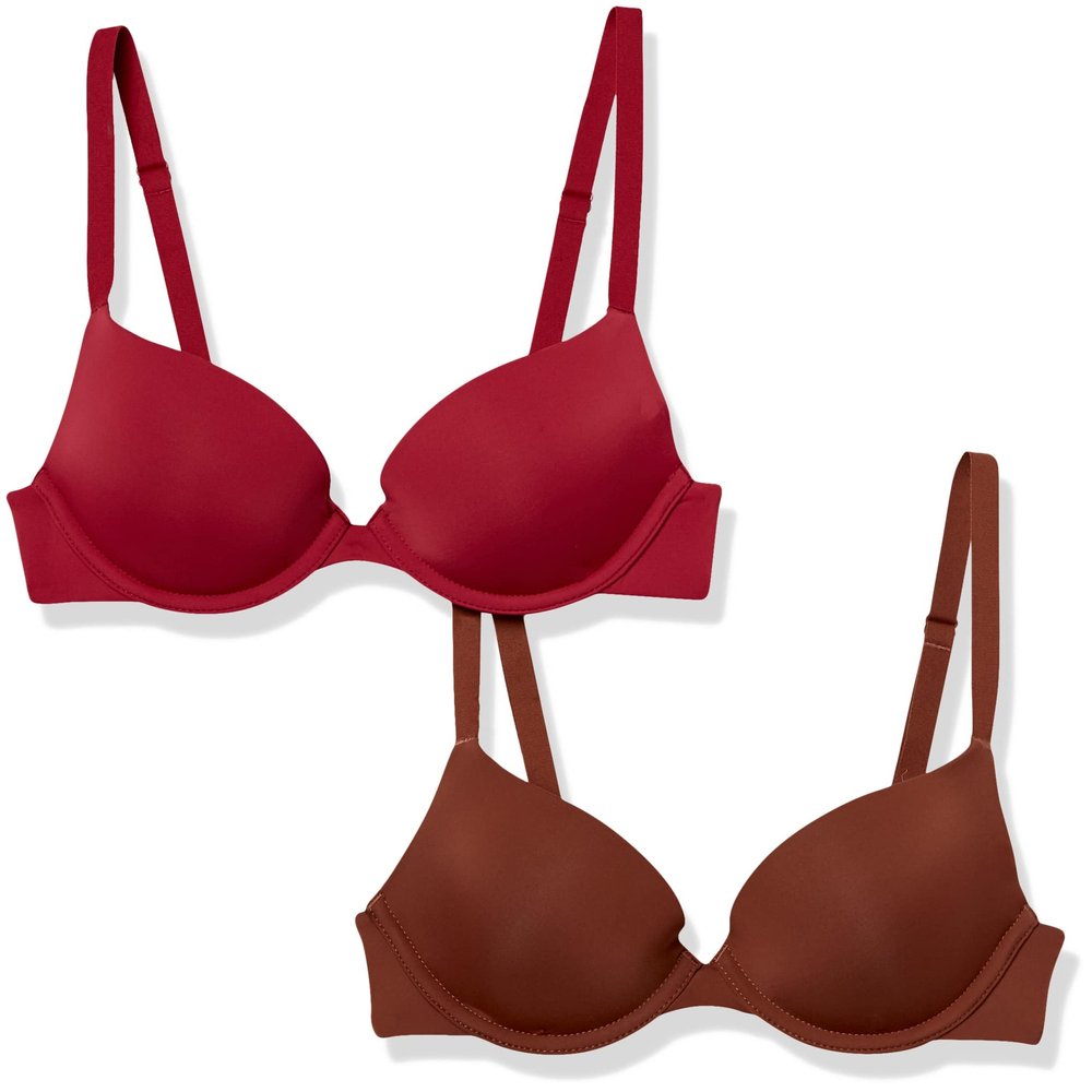 Amazon Essentials Deep Plunge Bras for Women, Lightly Lined, Pack of 2, Burgundy/Chocolate, Size 46C