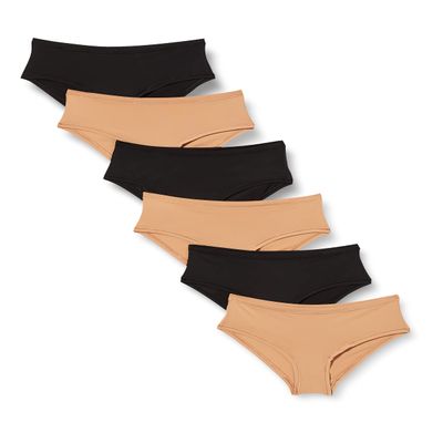 Amazon Essentials Women's Microfiber Underwear (Hipster & Thong, Available in Plus Size), Pack of 6, Black/Washed Bronze, 2X