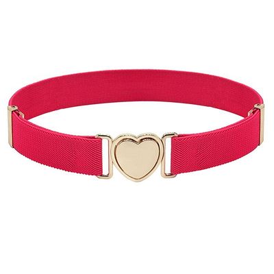 WEISHA Children Stretch Belts Girls Multicolor Punch-free Waistband Adjustable Elastic Waist Belts with Heart Shape Buckle for Uniform Dress(rose red)