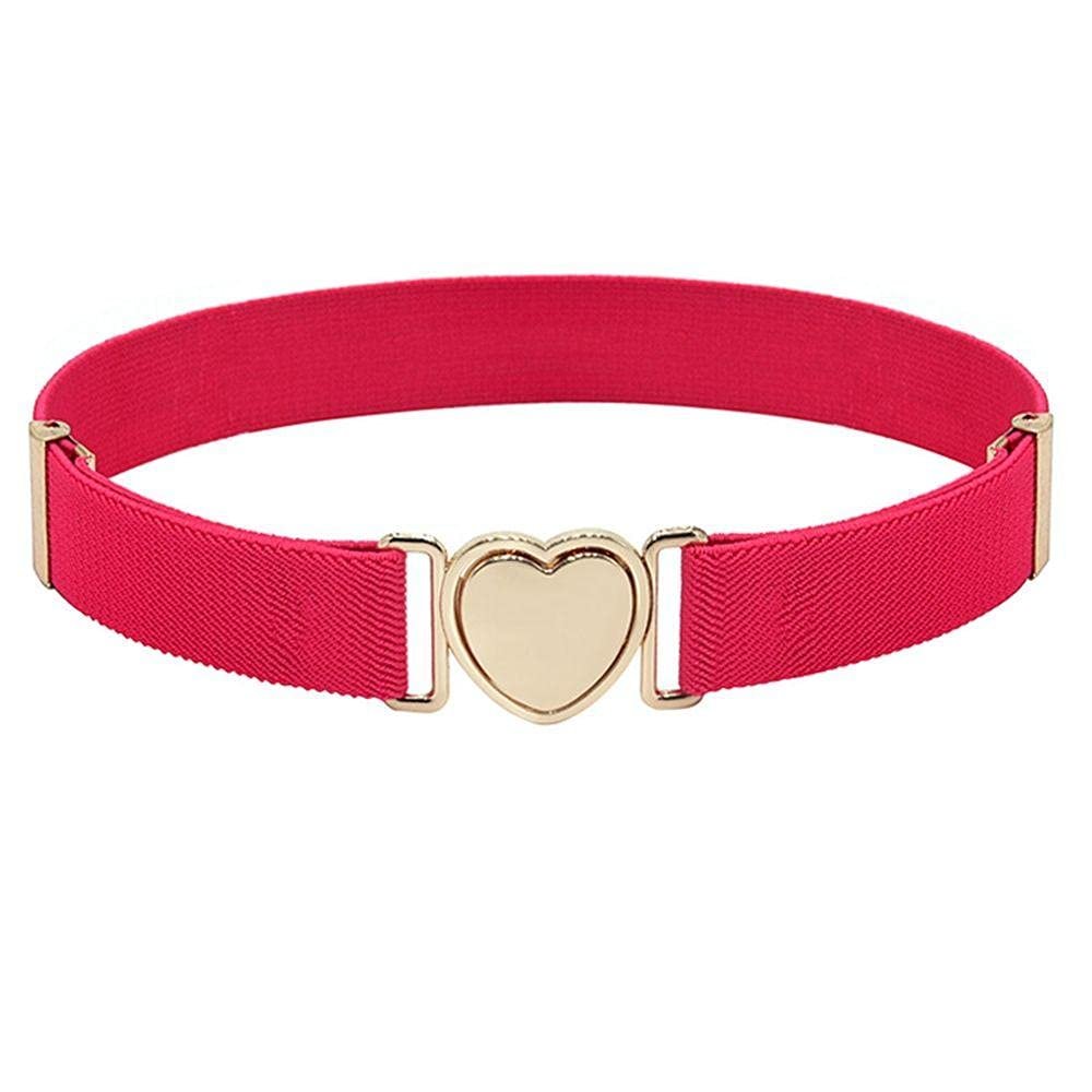 WEISHA Children Stretch Belts Girls Multicolor Punch-free Waistband Adjustable Elastic Waist Belts with Heart Shape Buckle for Uniform Dress(rose red)