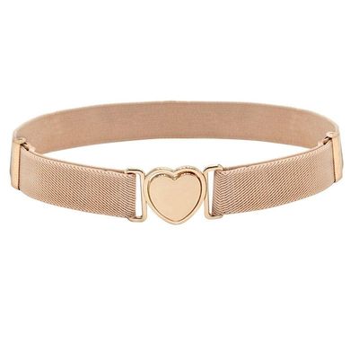 WEISHA Children Stretch Belts Girls Multicolor Punch-free Waistband Adjustable Elastic Waist Belts with Heart Shape Buckle for Uniform Dress(apricot)