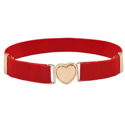 WEISHA Children Stretch Belts Girls Multicolor Punch-free Waistband Adjustable Elastic Waist Belts with Heart Shape Buckle for Uniform Dress(red)