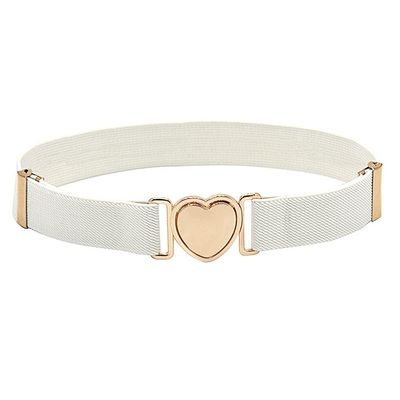 WEISHA Children Stretch Belts Girls Multicolor Punch-free Waistband Adjustable Elastic Waist Belts with Heart Shape Buckle for Uniform Dress(white)