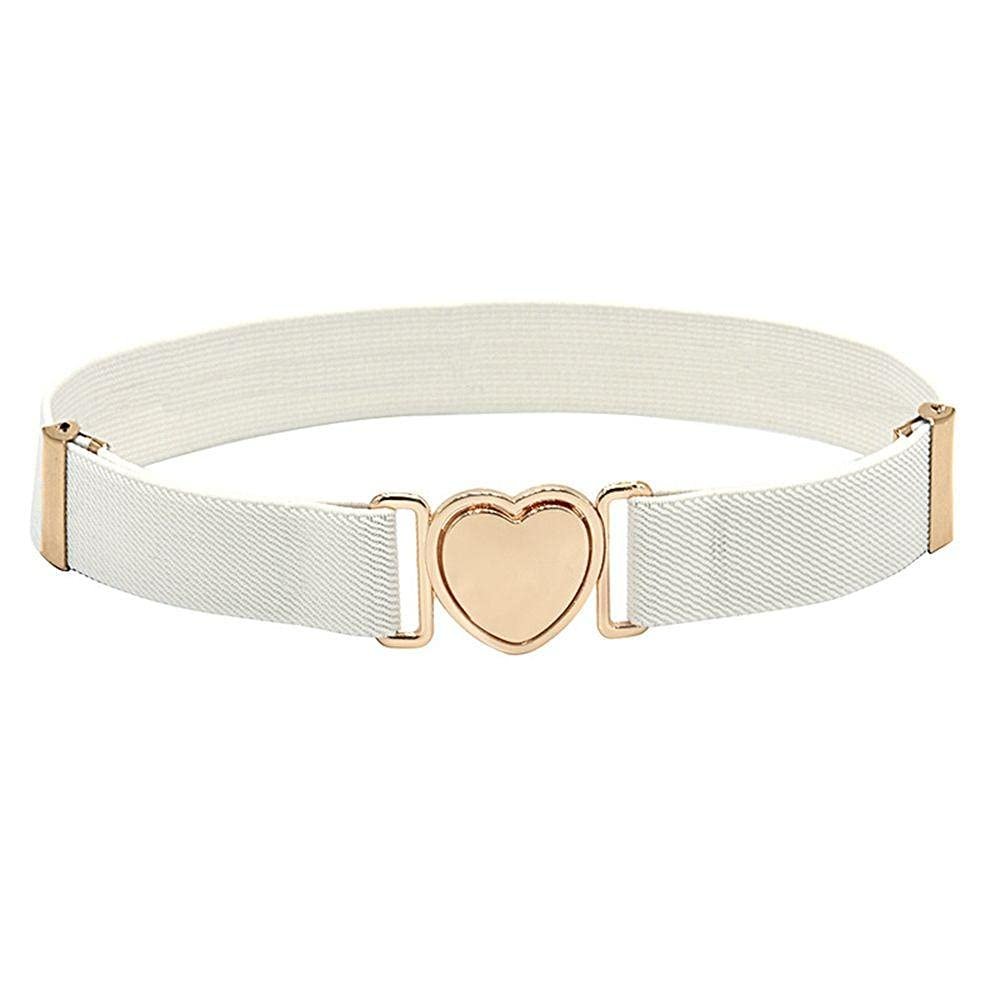 WEISHA Children Stretch Belts Girls Multicolor Punch-free Waistband Adjustable Elastic Waist Belts with Heart Shape Buckle for Uniform Dress(white)