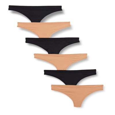 Amazon Essentials Women's Microfiber Underwear (Hipster & Thong, Available in Plus Size), Pack of 6, Black/Washed Bronze, 6X
