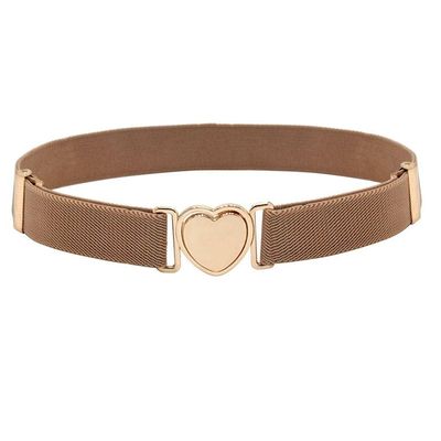 WEISHA Children Stretch Belts Girls Multicolor Punch-free Waistband Adjustable Elastic Waist Belts with Heart Shape Buckle for Uniform Dress(camel)