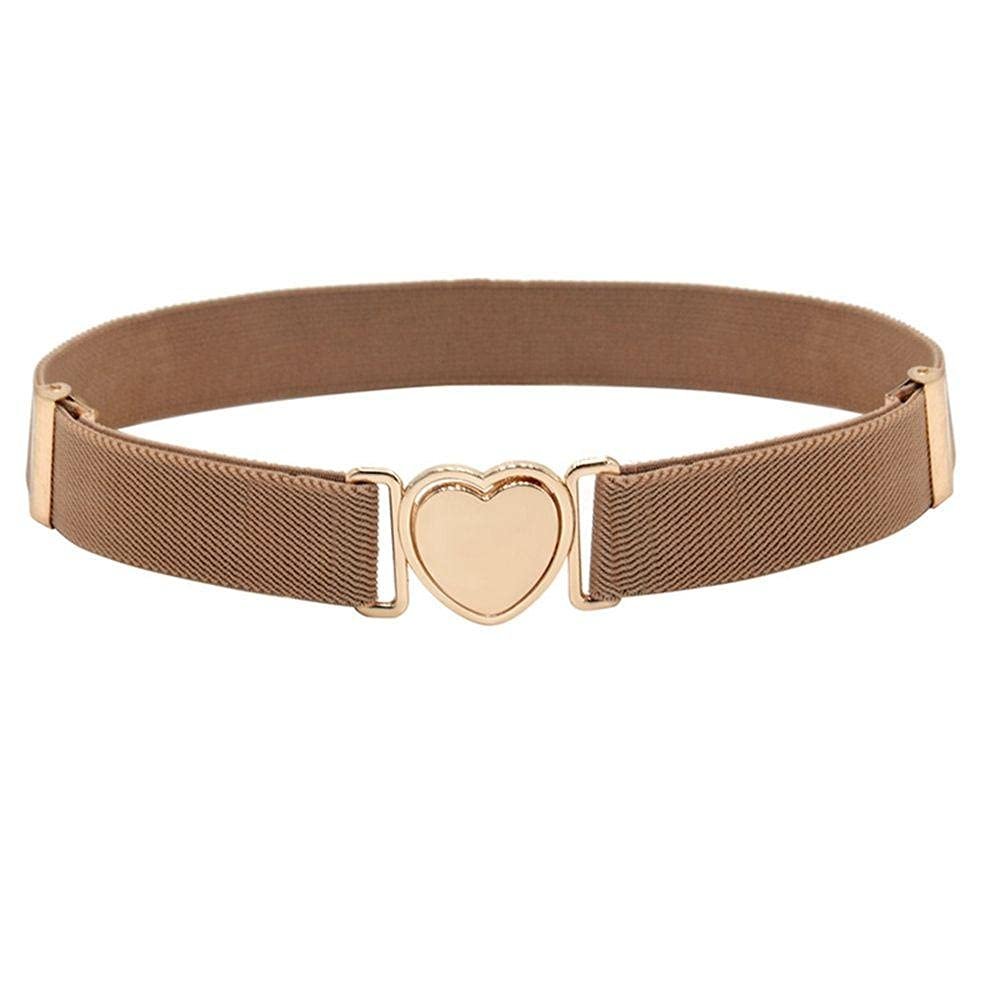 WEISHA Children Stretch Belts Girls Multicolor Punch-free Waistband Adjustable Elastic Waist Belts with Heart Shape Buckle for Uniform Dress(camel)