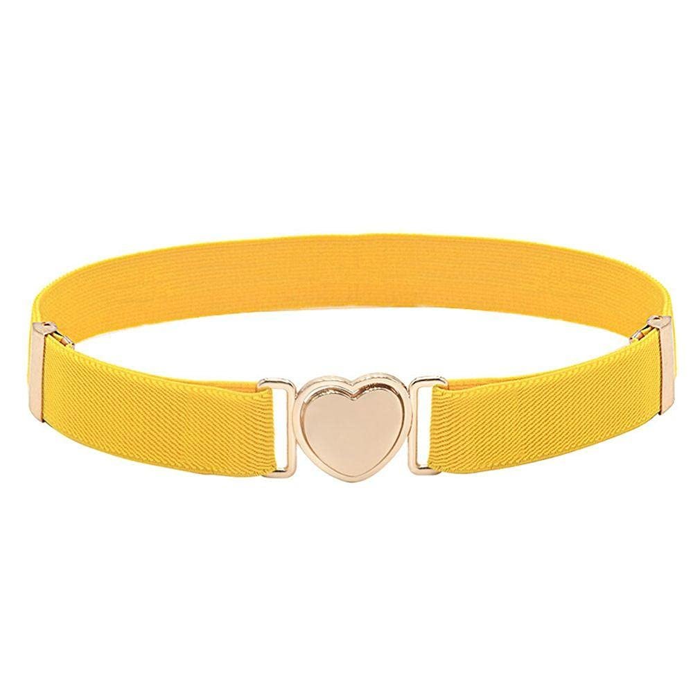 WEISHA Children Stretch Belts Girls Multicolor Punch-free Waistband Adjustable Elastic Waist Belts with Heart Shape Buckle for Uniform Dress(yellow)