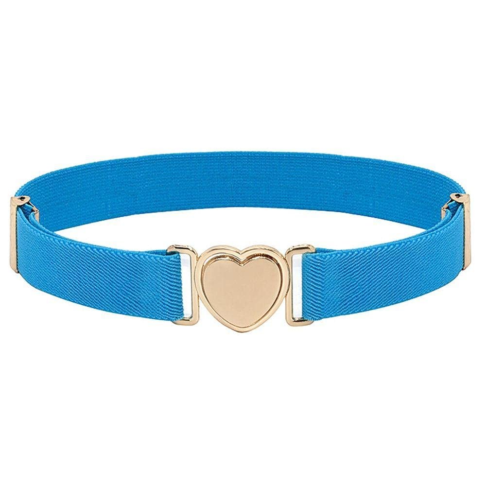 WEISHA Children Stretch Belts Girls Multicolor Punch-free Waistband Adjustable Elastic Waist Belts with Heart Shape Buckle for Uniform Dress(light blue)