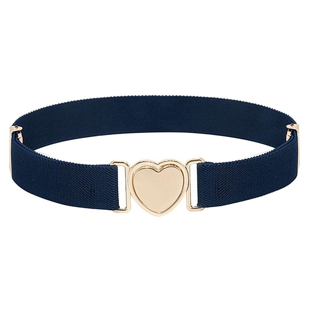WEISHA Children Stretch Belts Girls Multicolor Punch-free Waistband Adjustable Elastic Waist Belts with Heart Shape Buckle for Uniform Dress(navy blue)
