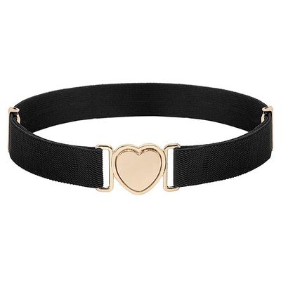 WEISHA Children Stretch Belts Girls Multicolor Punch-free Waistband Adjustable Elastic Waist Belts with Heart Shape Buckle for Uniform Dress(black), Length: Approx. 60cm/23.6inches (AMX3Q07QJ9US)