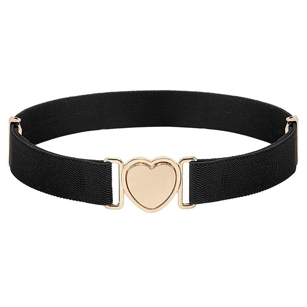WEISHA Children Stretch Belts Girls Multicolor Punch-free Waistband Adjustable Elastic Waist Belts with Heart Shape Buckle for Uniform Dress(black), Length: Approx. 60cm/23.6inches (AMX3Q07QJ9US)