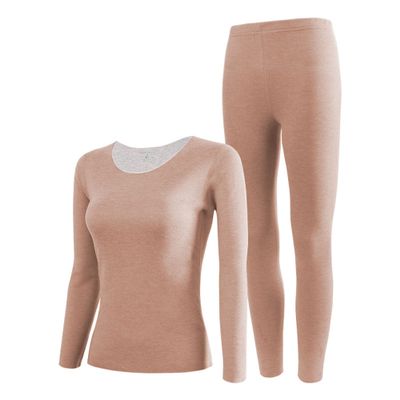 Bestgift Men's and Women's Same Style Thermal Underwear Men's Velvet Long Johns Suit 2-Piece Set A Khaki 3XL