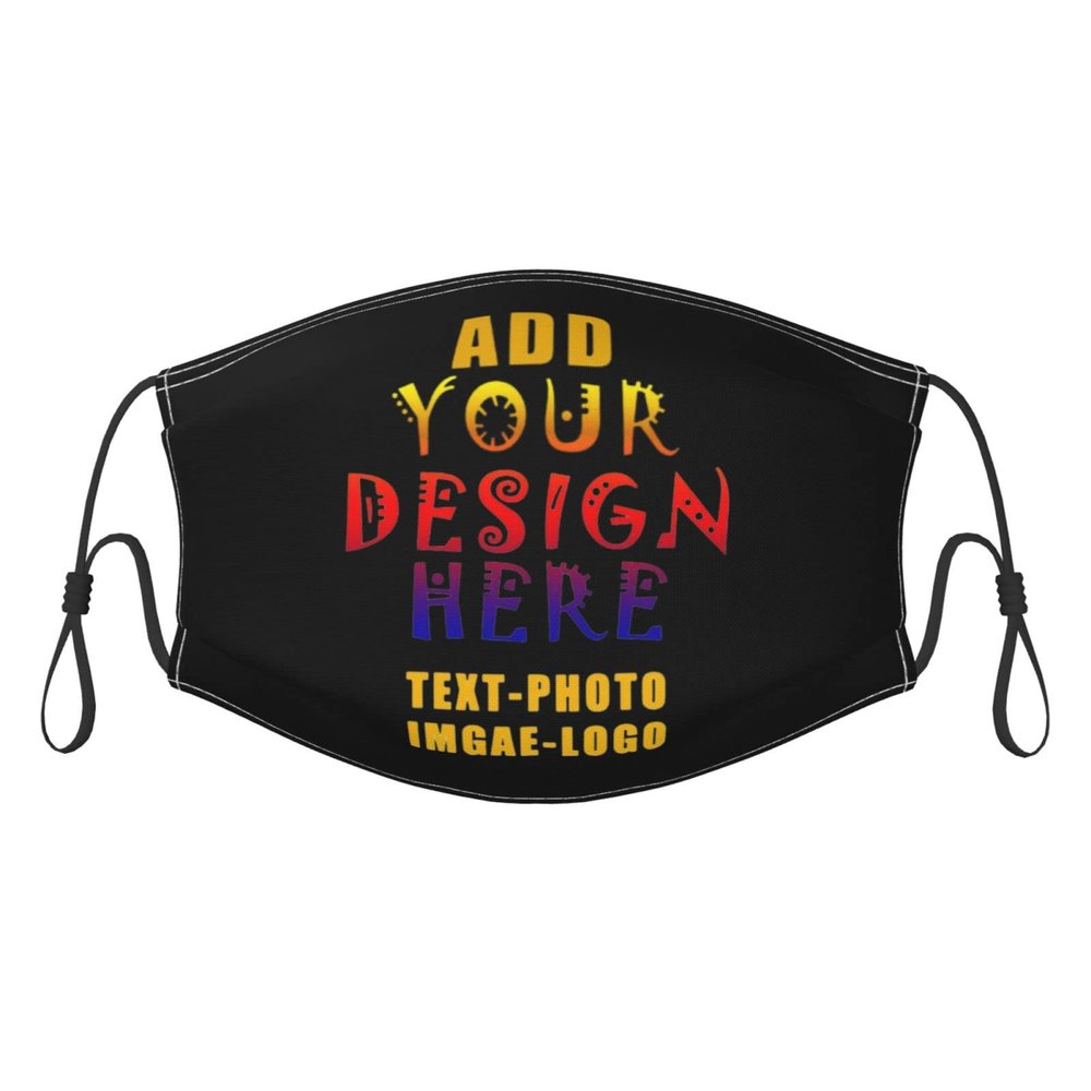 Custom Face Mask in Bulk Personalized 1-100 PCS Masks Cute Fashion Breathable Reusable Face Cover for Unisex Black