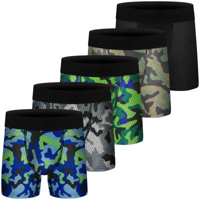 CSYER Boys Cotton Boxer Briefs Underwear Mesh Performance Sport Boxer Briefs for Big Boy with Fly 5 Pack 14-16